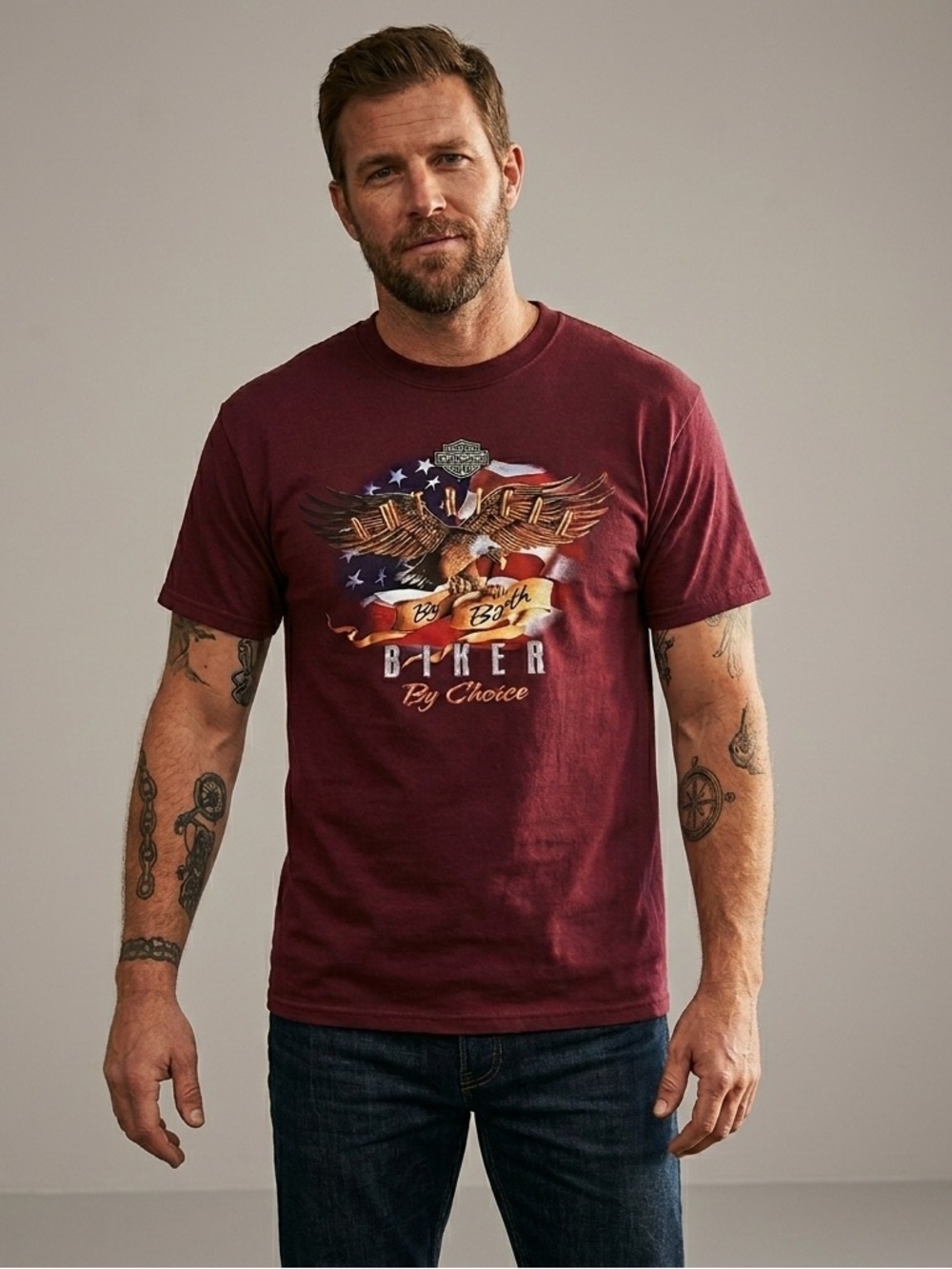 Vintage Harley Davidson Shirt Medium Maroon Yankee Bristol CT Eagle Biker 2008